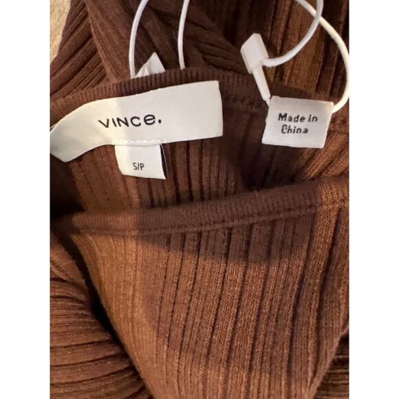 Vince Ribbed Knit Square Neck Midi Dress Chestnut Hazelnut Brown S - Picture 8 of 9